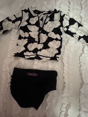 Ruffle Butts Black and White Floral Zip Front Set